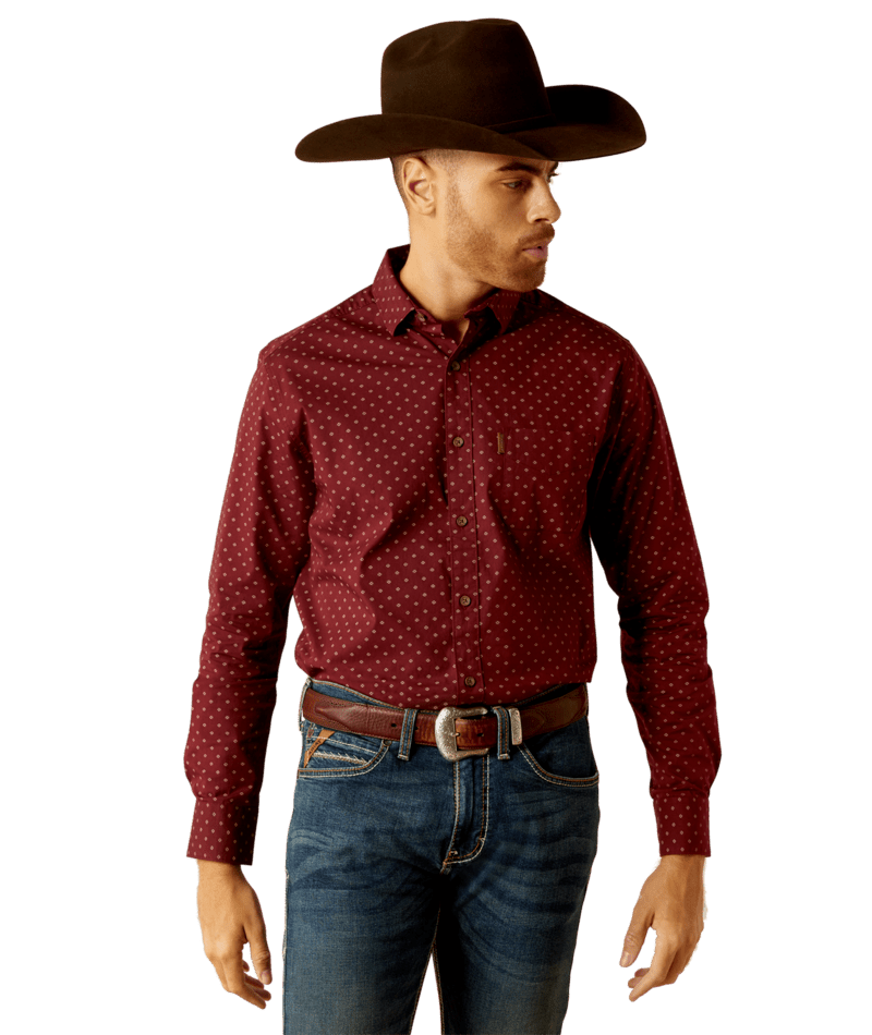 Ariat Men's MNS Mckinley  Modern Fit Shirt, Maroon Banner