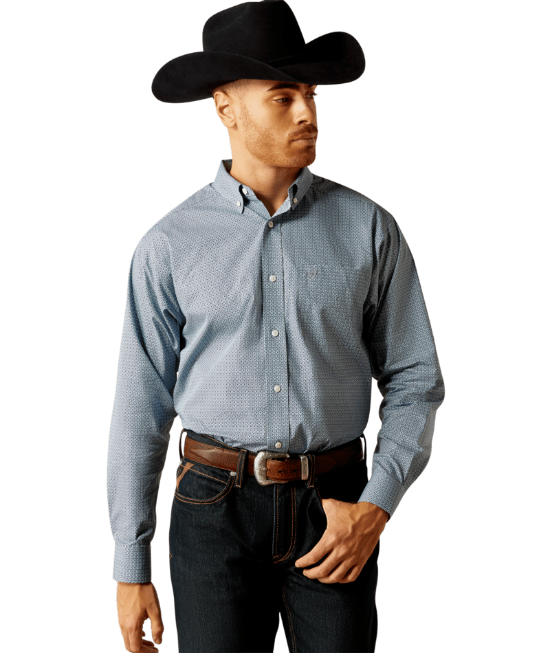 Ariat Men's MNS Wrinkle Free Leonard  Classic Fit Shirt, Light Blue