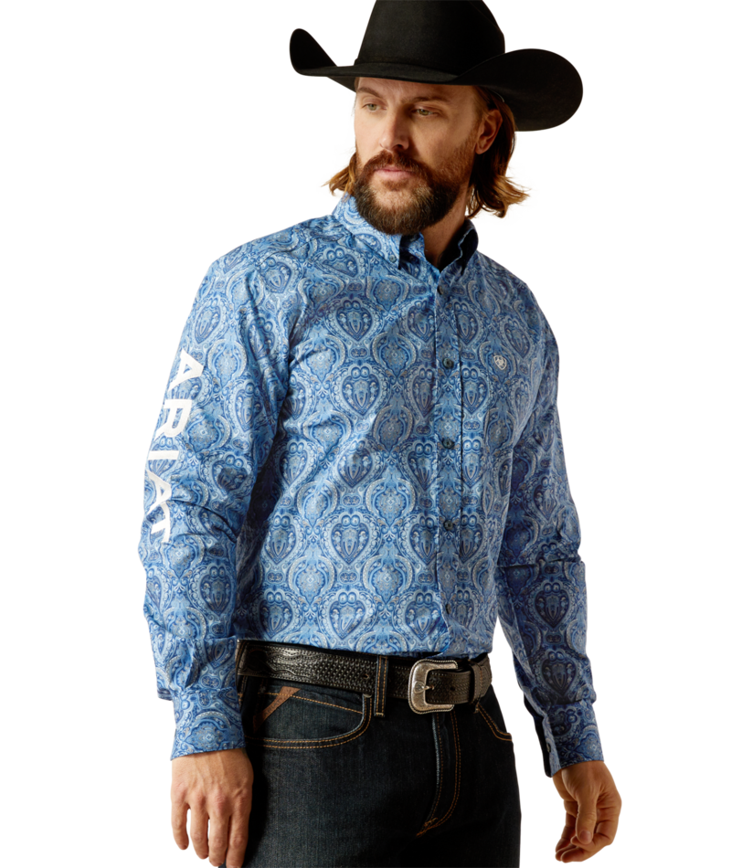 Ariat Men's MNS Team Kellan  Fitted Shirt, Blue/White