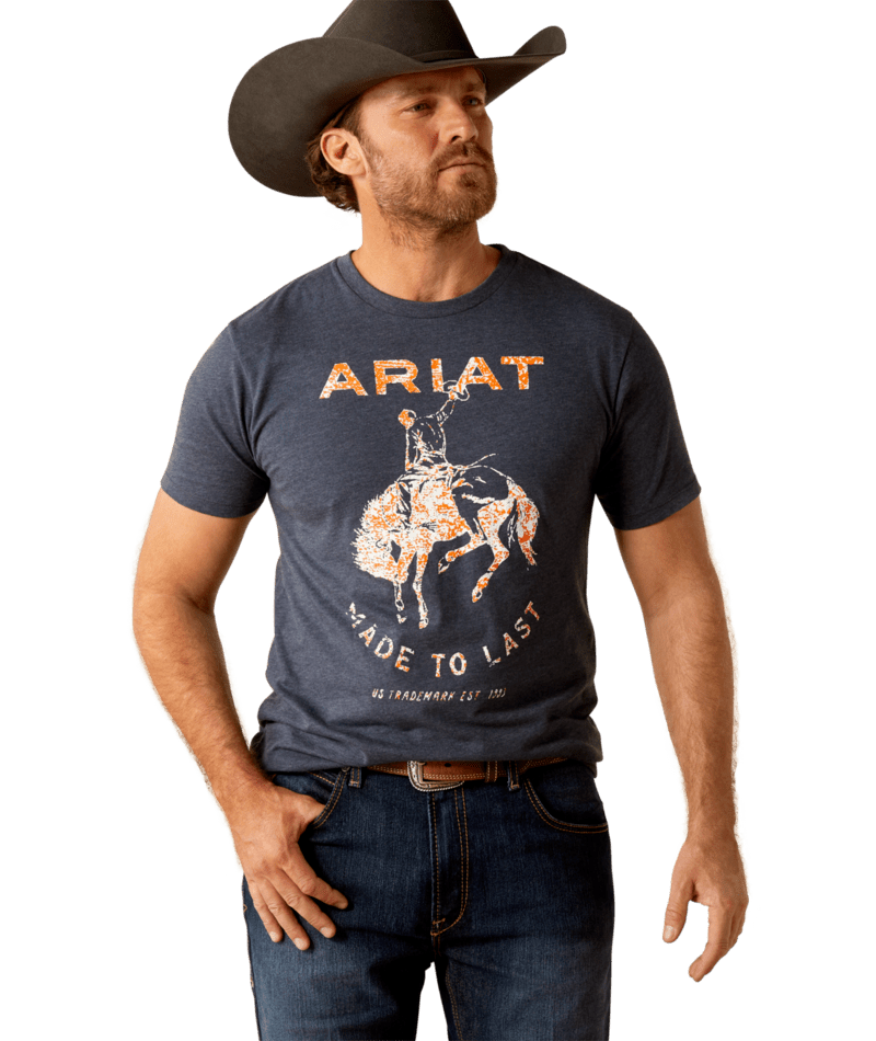 Ariat Men's MNS Ariat Made to Last Bronco T-Shirt, Navy Heather