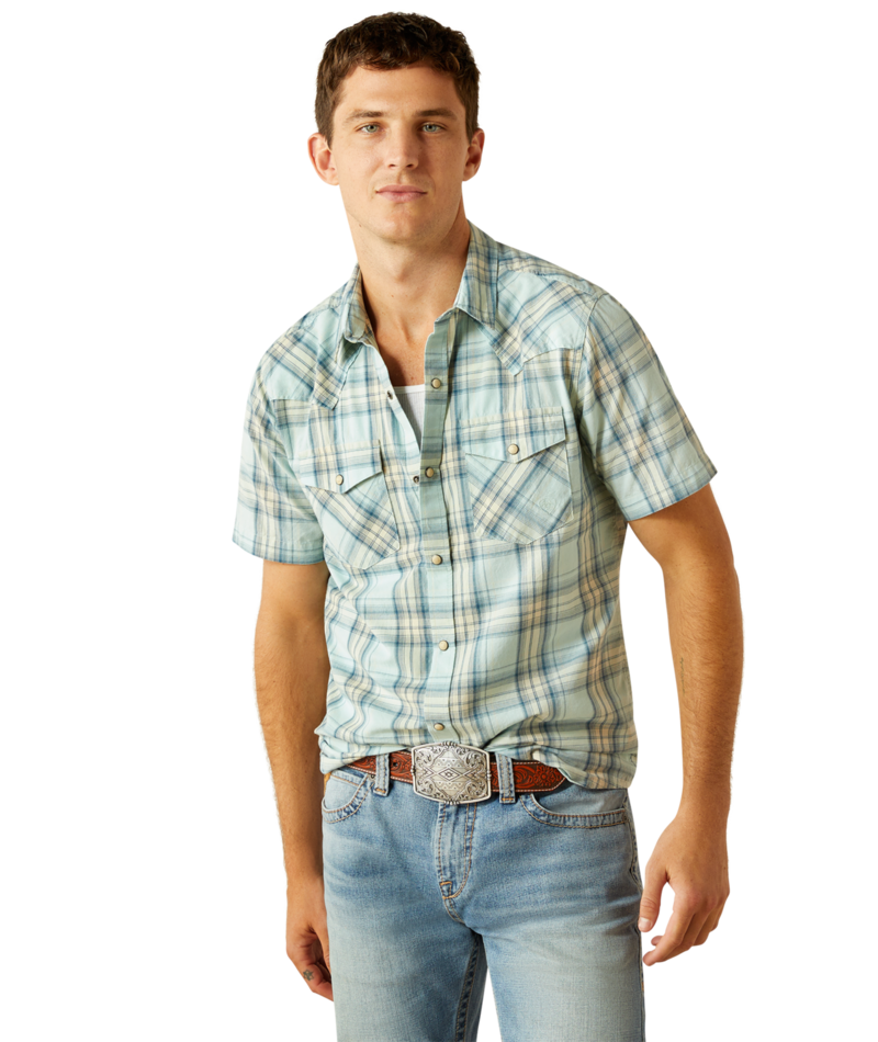 Ariat Men's MNS Hinkle Retro Fit Shirt, Aqua