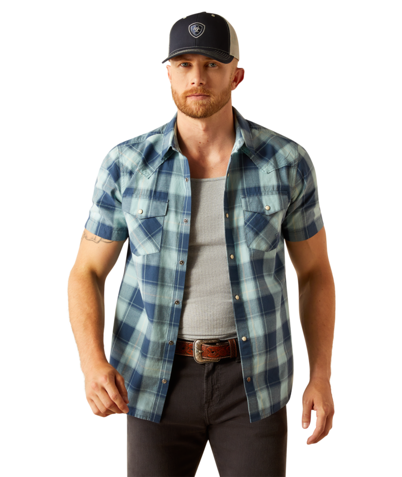 Ariat Men's MNS Hersh Retro Fit Shirt, Medium Blue