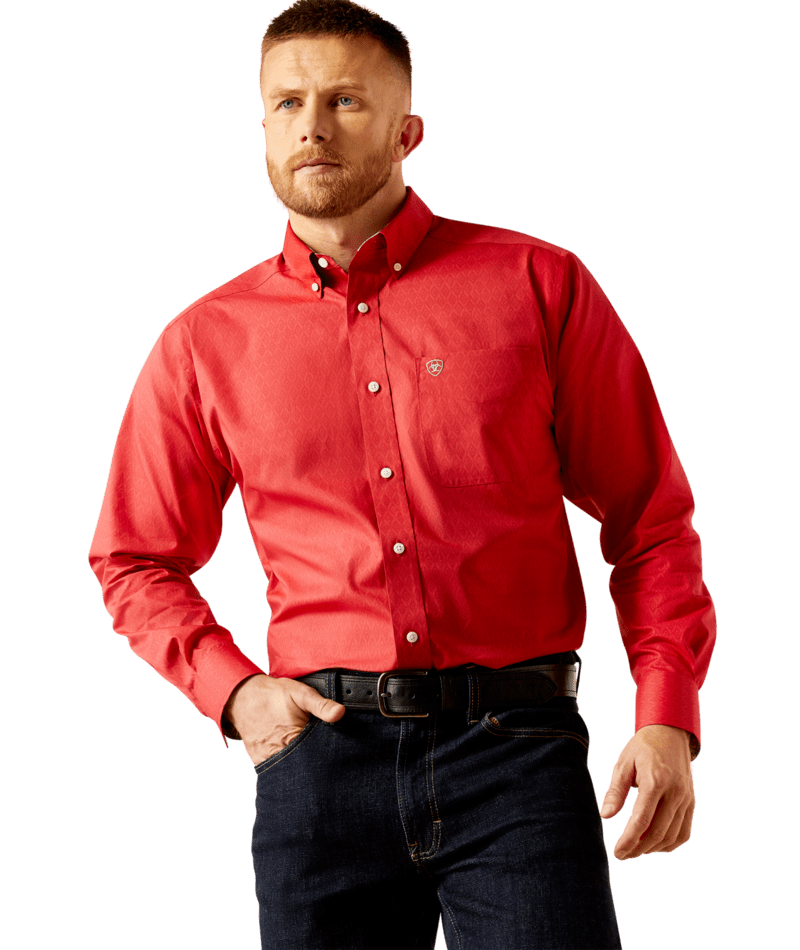 Ariat Men's MNS Wrinkle Free Dangelo Classic Fit Shirt, Red