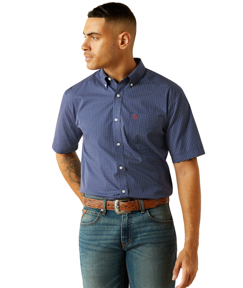 Ariat Men's MNS Wrinkle Free Davis Classic Fit Shirt, Dark Blue