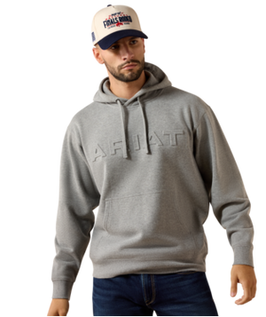 MNS Ariat Embossed Logo Hoodie - Grey Heather