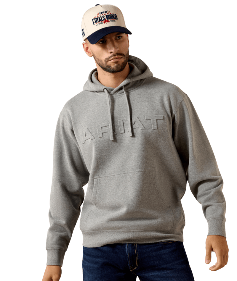 MNS Ariat Embossed Logo Hoodie - Grey Heather