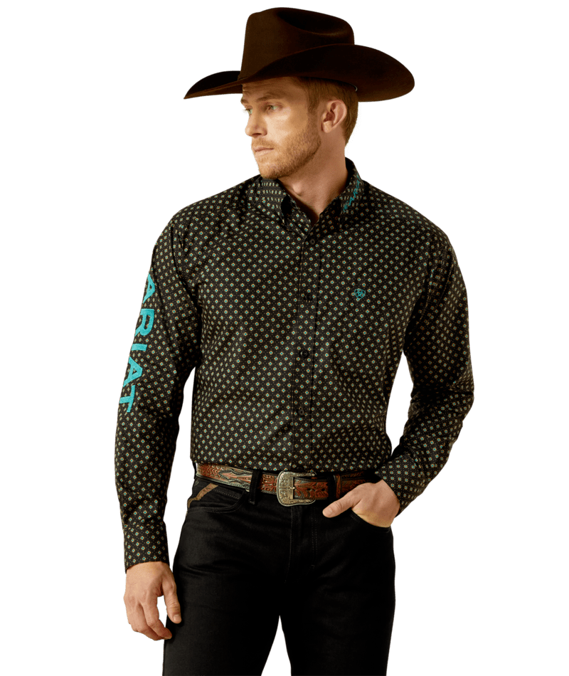 Ariat Men's MNS Team Philbert Classic Fit Shirt, Black/Teal
