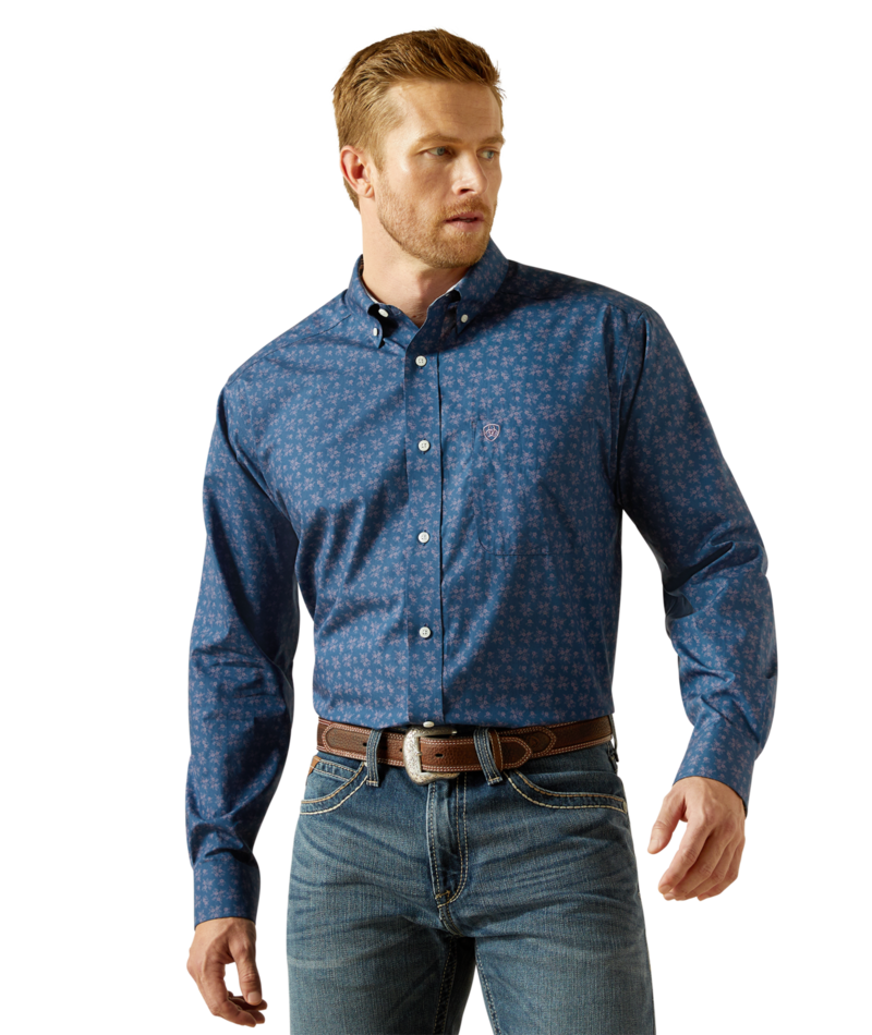 Ariat Men's MNS Wrinkle Free Darwin Classic Fit Shirt, Denim Blue