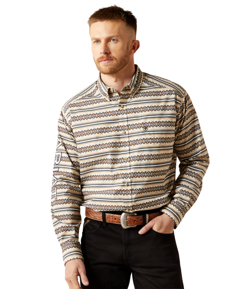 Ariat Men's MNS Team Peter Classic Fit Shirt, Khaki/White