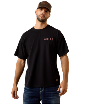 MNS Ariat Bison Legend Flag ToughStock Boxy T-Shirt - Washed Black