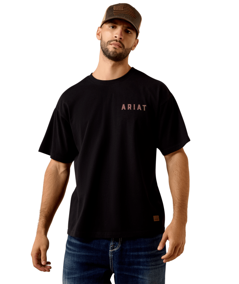 MNS Ariat Bison Legend Flag ToughStock Boxy T-Shirt - Washed Black