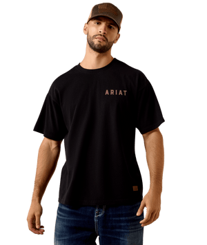 MNS Ariat Bison Legend Flag ToughStock Boxy T-Shirt - Washed Black