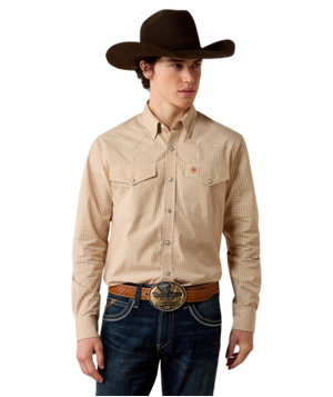 MNS Pro Series West Fitted Snap Shirt - Beige Micro Plaid
