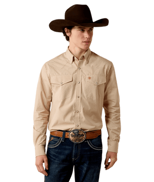 MNS Pro Series West Fitted Snap Shirt - Beige Micro Plaid