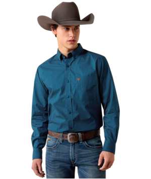MNS Claude Fitted Shirt - Sailor Blue Micro Geometric Pr