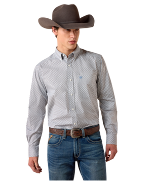 MNS Nola Fitted Shirt - White Multi Geo Print