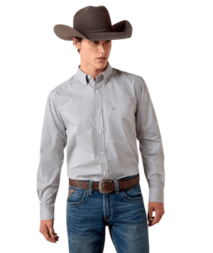 MNS Nola Fitted Shirt - White Multi Geo Print