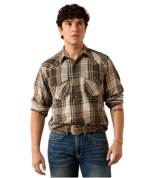 MNS Retro Howell Fitted Snap Shirt - Dusky Green Plaid