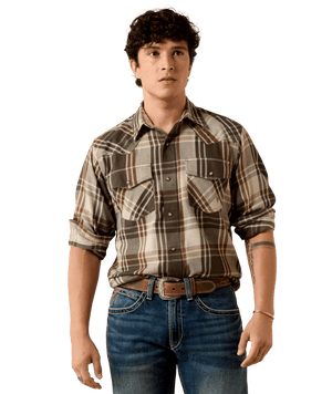 MNS Retro Howell Fitted Snap Shirt - Dusky Green Plaid