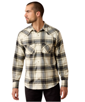 MNS Retro Harmon Fitted Snap Shirt - Beluga Green Plaid