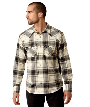 MNS Retro Harmon Fitted Snap Shirt - Beluga Green Plaid