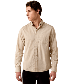 MNS Milan Modern Slim Fit Shirt - White Geo Print