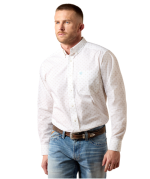 MNS Wrinkle Free Barlow Classic Fit Shirt - White Geo Print