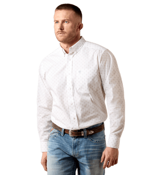 MNS Wrinkle Free Barlow Classic Fit Shirt - White Geo Print