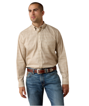 MNS Wrinkle Free Bartlet Classic Fit Shirt - Savannah Tan Scroll Print