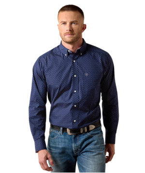 MNS Wrinkle Free Wes Classic Fit Shirt - Maritime Blue Geo Print