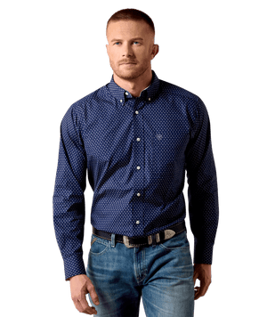 MNS Wrinkle Free Wes Classic Fit Shirt - Maritime Blue Geo Print