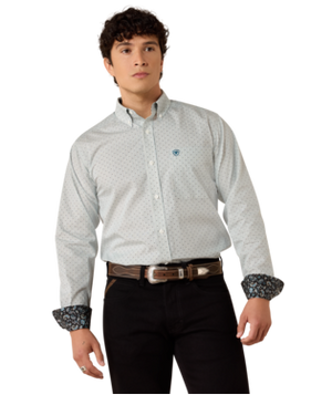 MNS Wrinkle Free Bryton Fitted Shirt - Off White Multi Dot Print