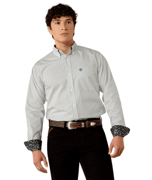MNS Wrinkle Free Bryton Fitted Shirt - Off White Multi Dot Print