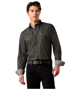 MNS Wrinkle Free Braven Fitted Snap Shirt - Black Textured Print