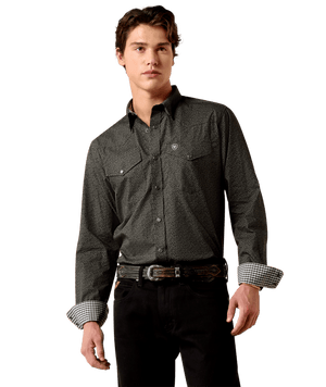 MNS Wrinkle Free Braven Fitted Snap Shirt - Black Textured Print