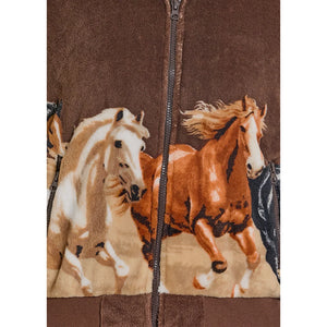 Rock & Roll Women's Running Horse Border Zip Fleece Jacket, Dark Brown