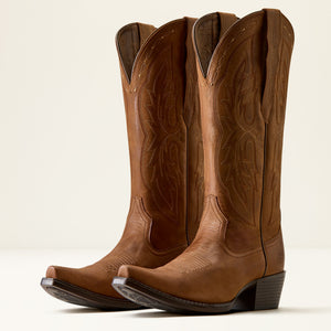 Ariat Women's Heritage X Toe Elastic Wide Calf Western Boot, Distressed Brown