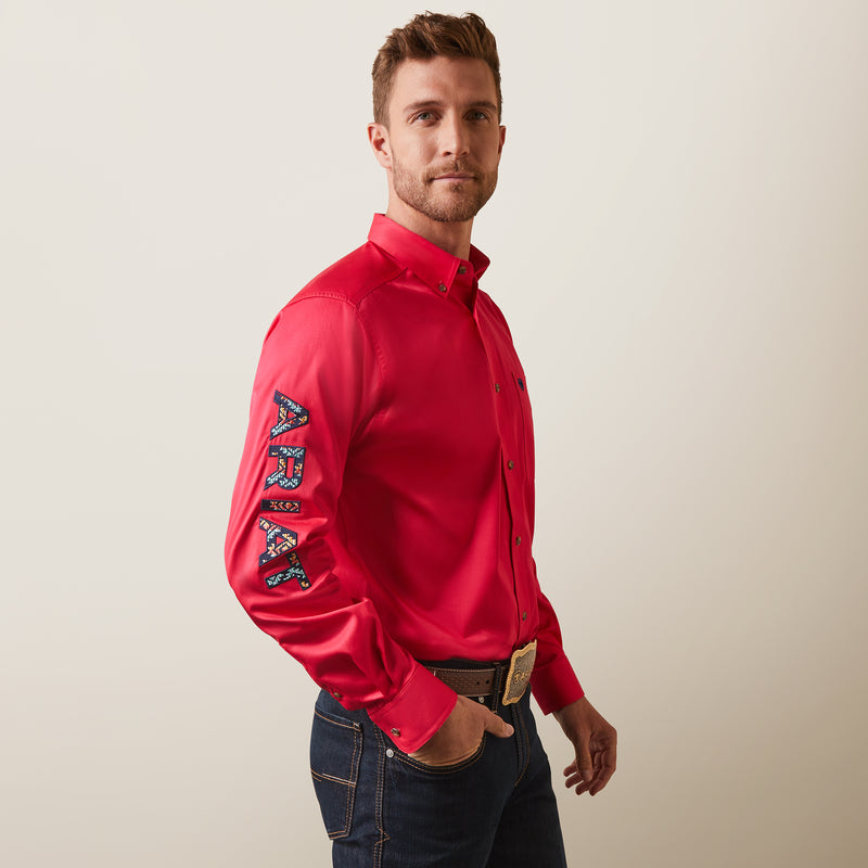 Ariat Men's Team Logo Twill Fitted Fit Long Sleeve Shirt, Azalea
