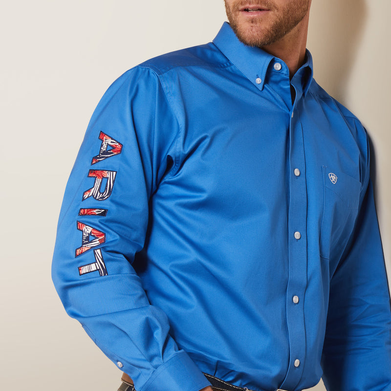 Ariat Men's Team Logo Twill Fitted Fit Long Sleeve Shirt, Campanula