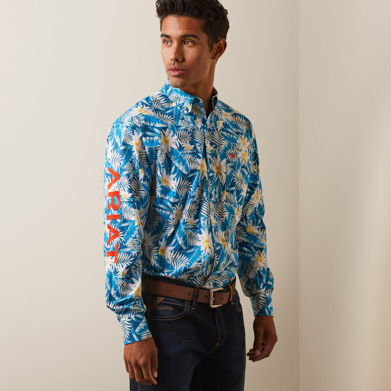 Ariat Men's Team Logo Spencer Classic Fit Long Sleeve Shirt, Lyons Blue