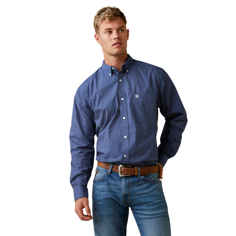 Ariat Men's Irvin Fitted Long Sleeve Shirt, Blue Iris