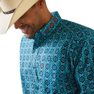 Ariat Men's Team Solomon Classic Fit Shirt, Blue Teal