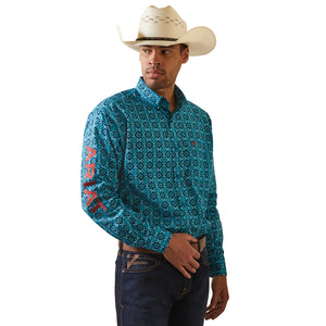 Ariat Men's Team Solomon Classic Fit Shirt, Blue Teal