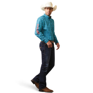 Ariat Men's Team Solomon Classic Fit Shirt, Blue Teal