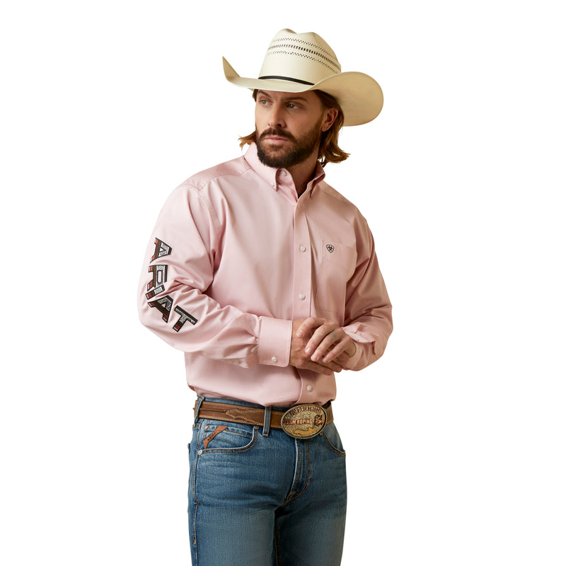Ariat Men’s Team Logo Twill Classic Fit Long Sleeve Shirt, Pink