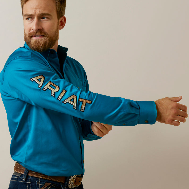 Ariat Men's Team Logo Twill Fitted Fit Long Sleeve Shirt, Deep Turquoise