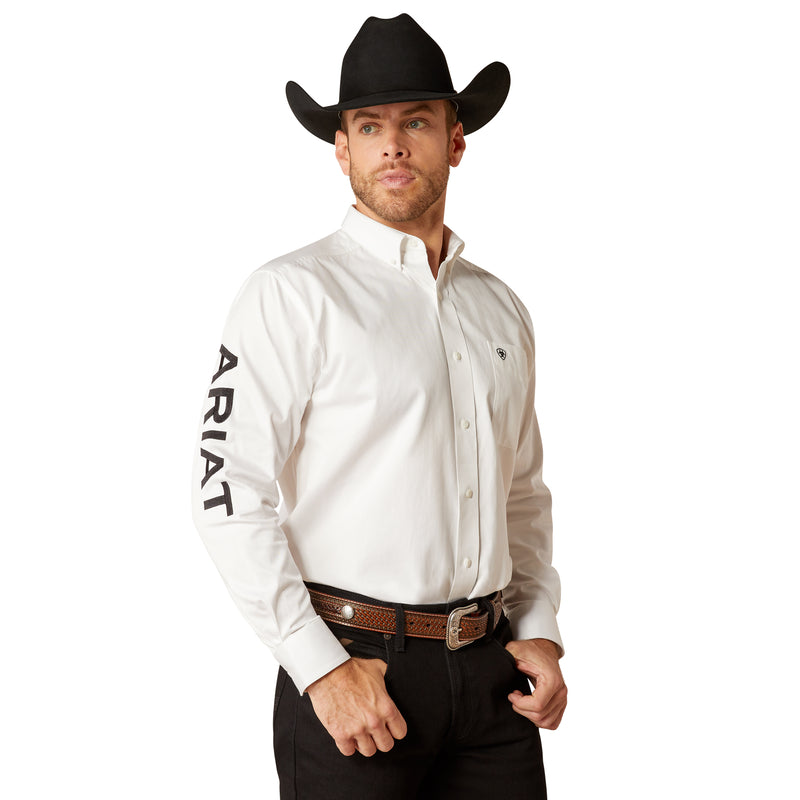 Ariat Men's Team Logo Twill Classic Long Sleeve Shirt, White/Black