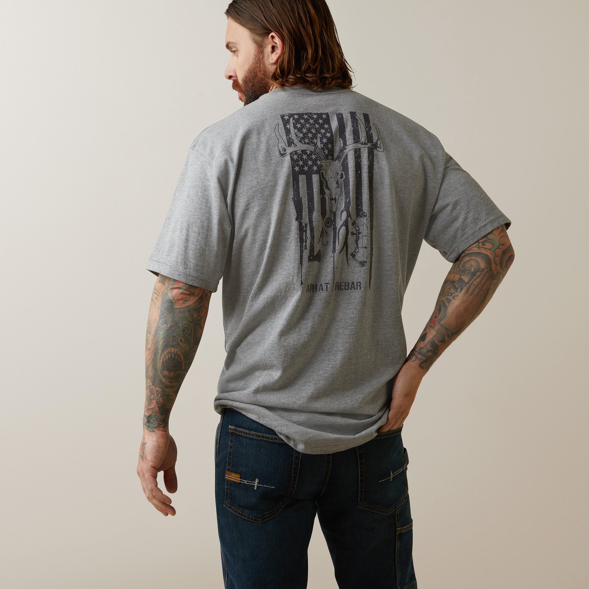Ariat Men's Rebar Cotton Strong American Outdoors T-Shirt, Heather Grey