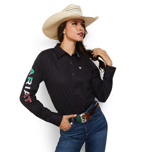 Ariat Women's Wrinkle Resist Team Kirby Stretch Shirt, Black/ Mexico