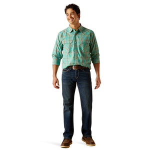 Ariat Men’s Hudsyn Snap Retro Fit Long Sleeve Shirt, Blue Turquoise